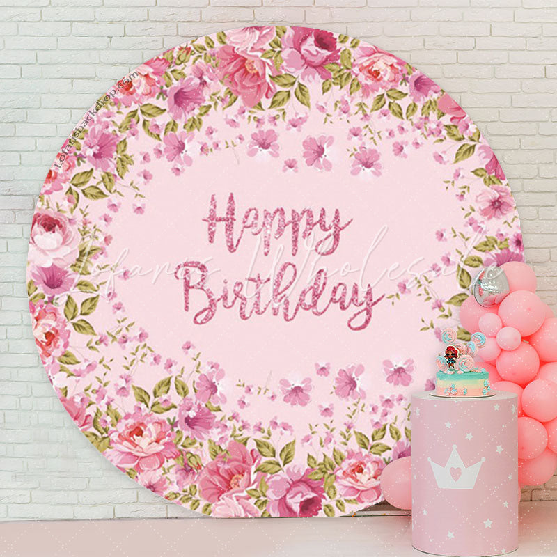 Lofaris Pink Flowers Circle Happy Birthday Backdrop For Girls