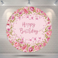 Lofaris Pink Flowers Circle Happy Birthday Backdrop For Girls