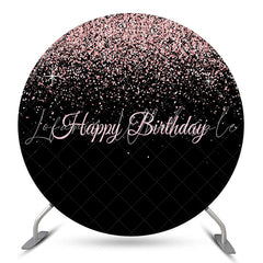 Lofaris Pink Glitter Black Round Happy Birthday Backdrop