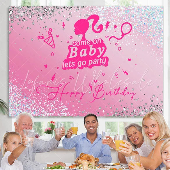 Lofaris Pink Glitter Diamond Girls Birthday Party Backdrop