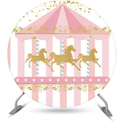 Lofaris Pink Gold Carousel Circus Round Birthday Backdrop