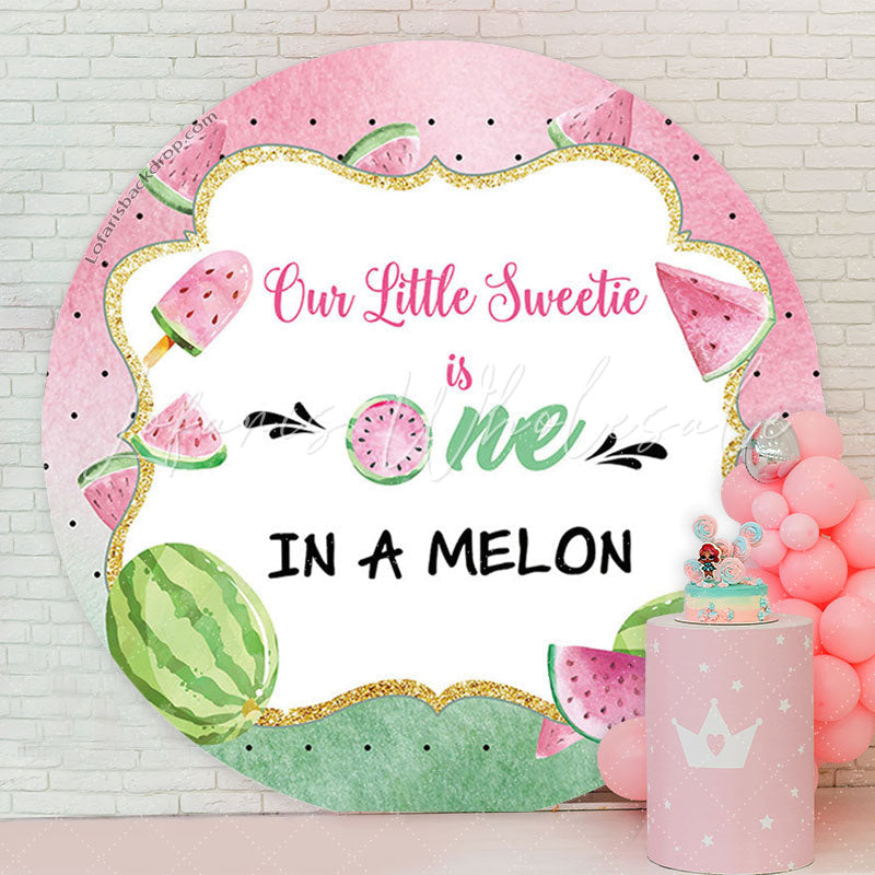 Lofaris Pink Green One In A Melon Birthday Round Backdrop