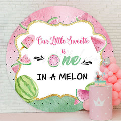 Lofaris Pink Green One In A Melon Birthday Round Backdrop
