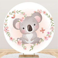 Lofaris Pink Koala Flowers Butterfly Themed Round Backdrop