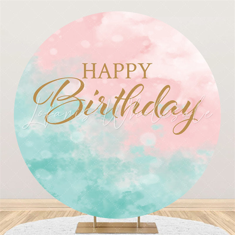Lofaris Pink Light Cyan Happy Birthday Circle Backdrop For Party