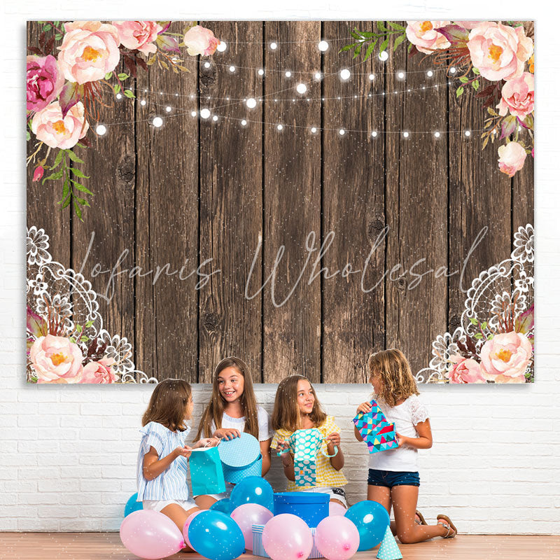 Lofaris Pink Rose With Lights Wooden Birthday Backdrop For Girl