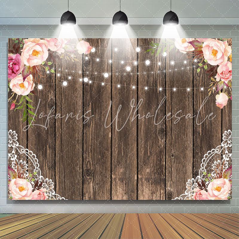 Lofaris Pink Rose With Lights Wooden Birthday Backdrop For Girl