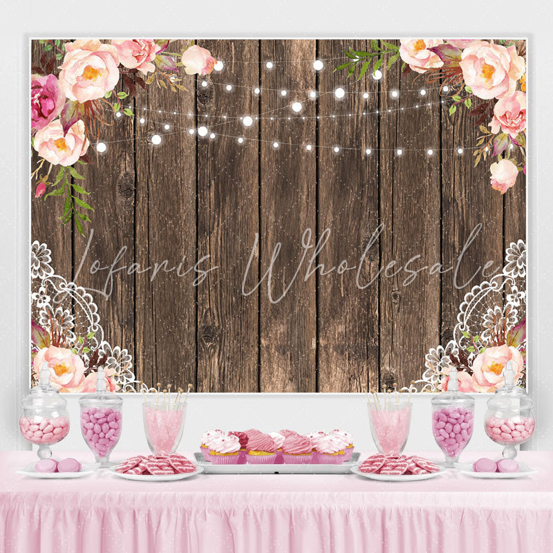 Lofaris Pink Rose With Lights Wooden Birthday Backdrop For Girl