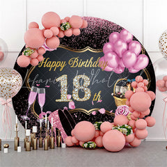 Lofaris Pink Roses Black Round Happy 18Th Birthday Backdrop
