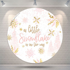Lofaris Pink Snowflake Round Baby Shower Backdrop For Girl
