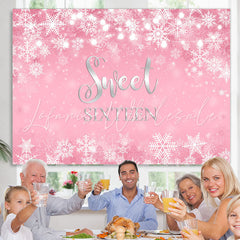 Lofaris Pink Snowflake Winter Girl Sweet Sixteen Birthday Backdrop