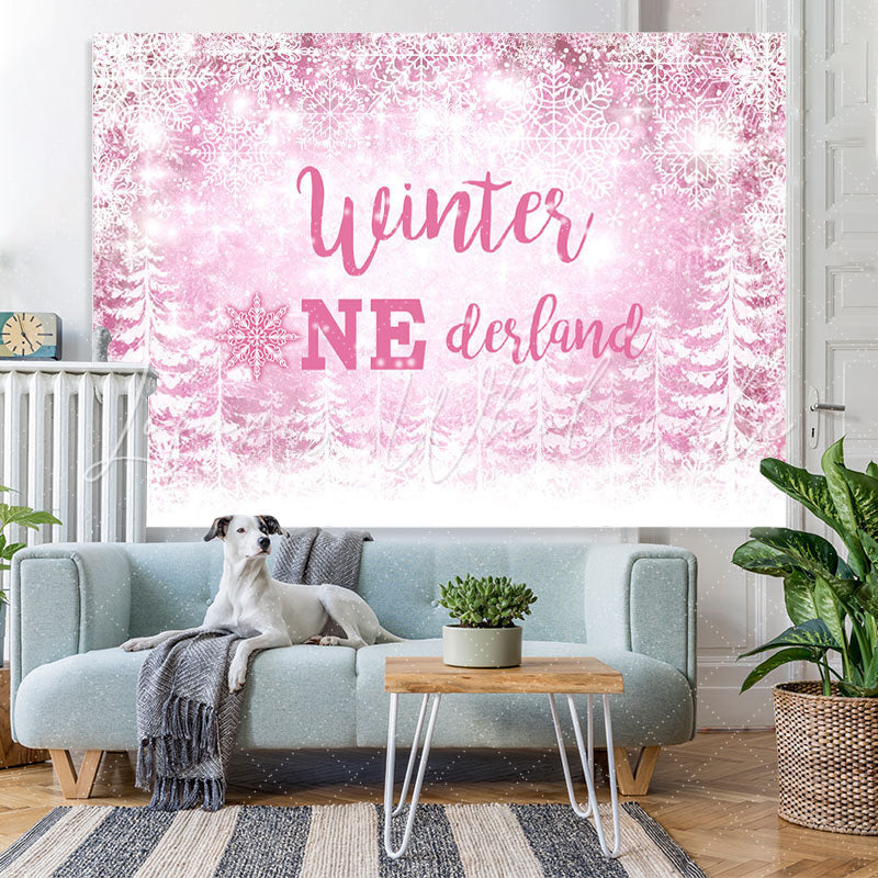 Lofaris Pink Snowflake Winter One Derland Backdrop For Girl