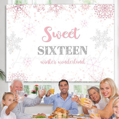 Lofaris Pink Snowflakes Sweet Sixteen Happy Birthday Backdrop