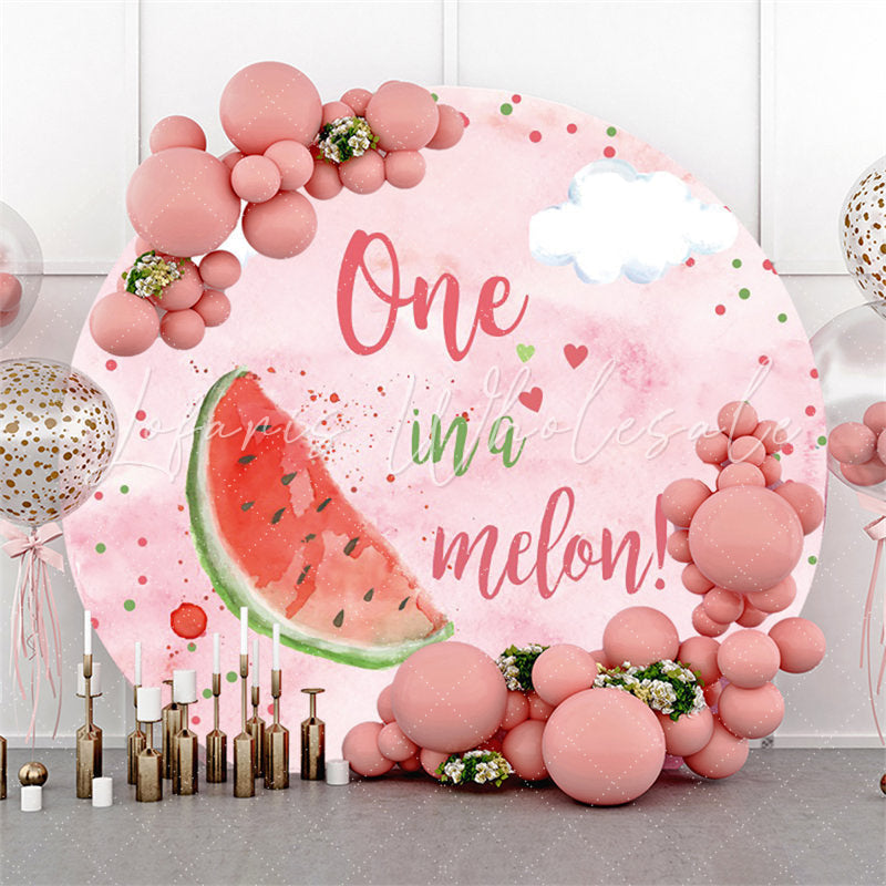 Lofaris Pink Summer One In A Melon Circle Happy Birthday Backdrop