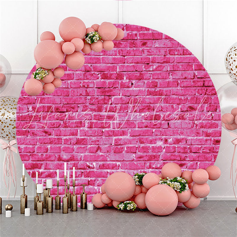 Lofaris Pink Wall Brick Theme Happy Birthday Circle Backdrop