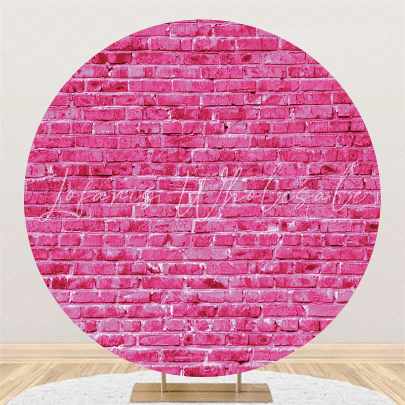 Lofaris Pink Wall Brick Theme Happy Birthday Circle Backdrop