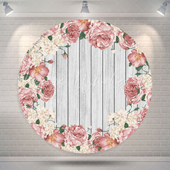 Lofaris Pink White Floral Wood Round Birthday Party Backdrop
