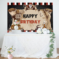 Lofaris Pirate Captain Skull Treasure Map Birthday Backdrop
