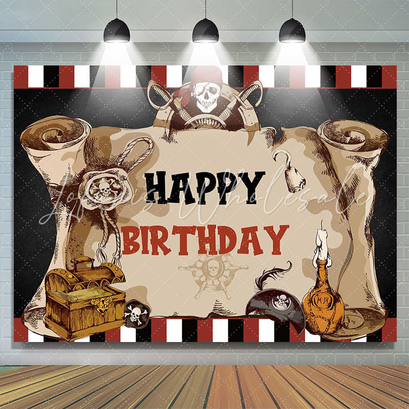 Lofaris Pirate Captain Skull Treasure Map Birthday Backdrop
