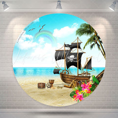 Lofaris Pirate Ship Beach Rainbow Coconut Round Backdrop
