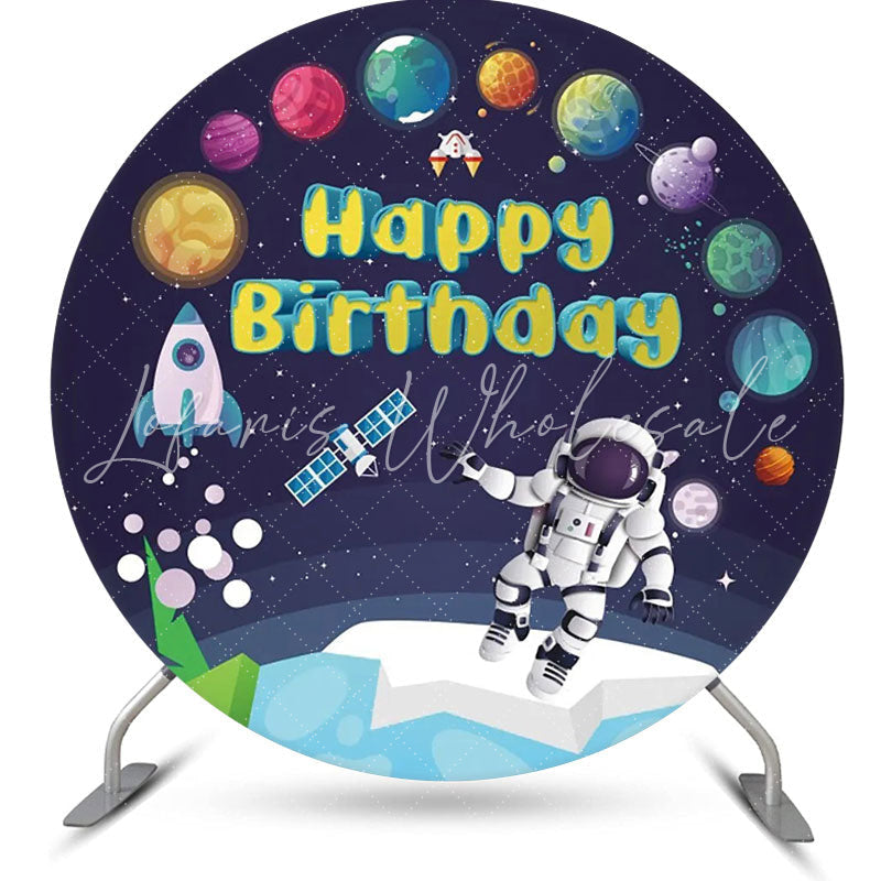 Lofaris Planet Satellite Rocket Astronaut Boy Round Backdrop