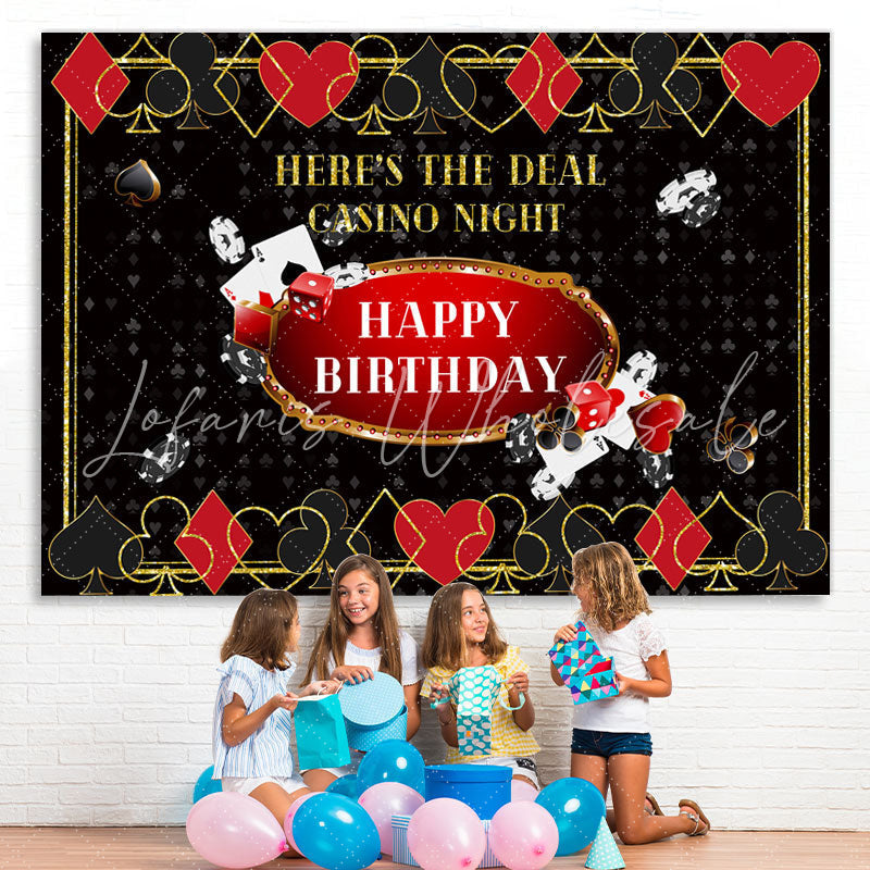 Lofaris Playing Cards Happy Birthday Black Themed Backdrop for Men