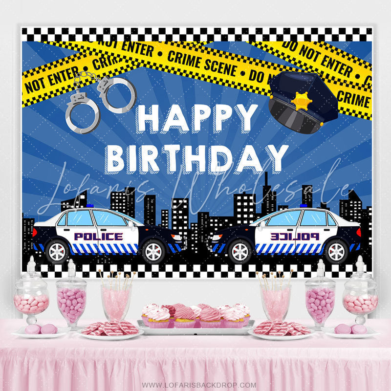 Lofaris Police Car And High Builddings Boys Birthday Backdrop