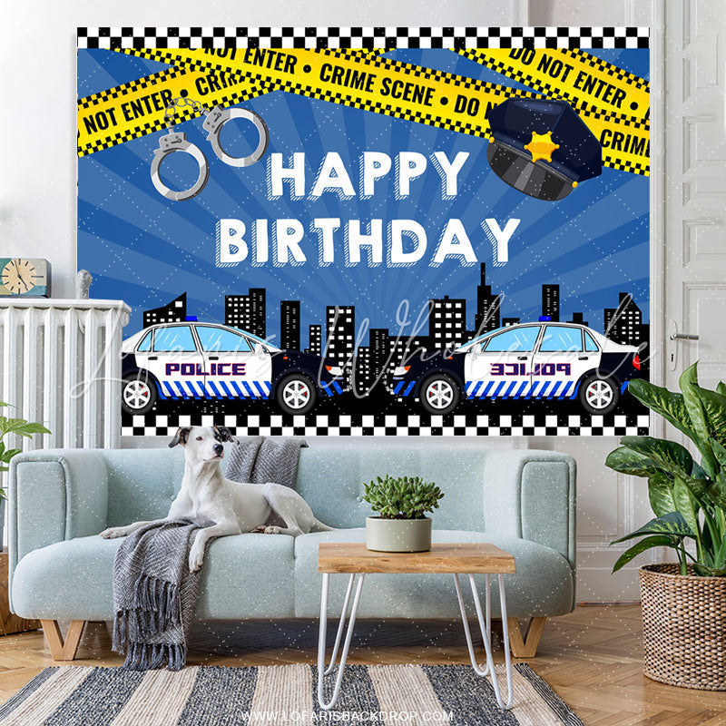 Lofaris Police Car And High Builddings Boys Birthday Backdrop