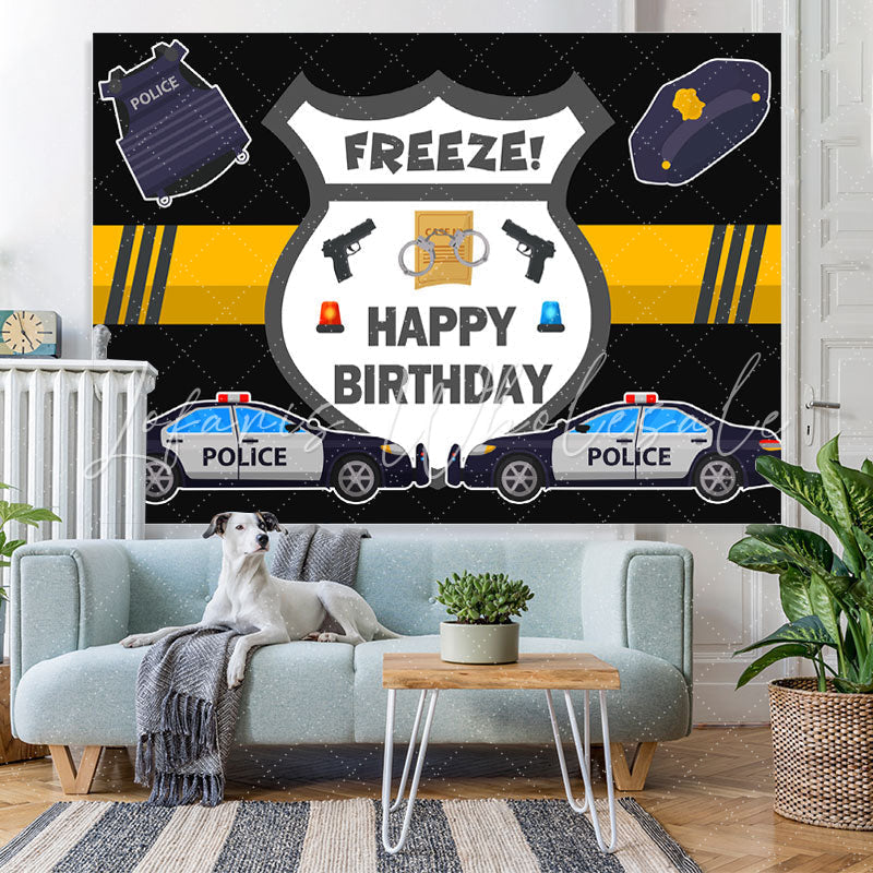 Lofaris Police Car And Pistol Happy Birthday Backdrop For Boy