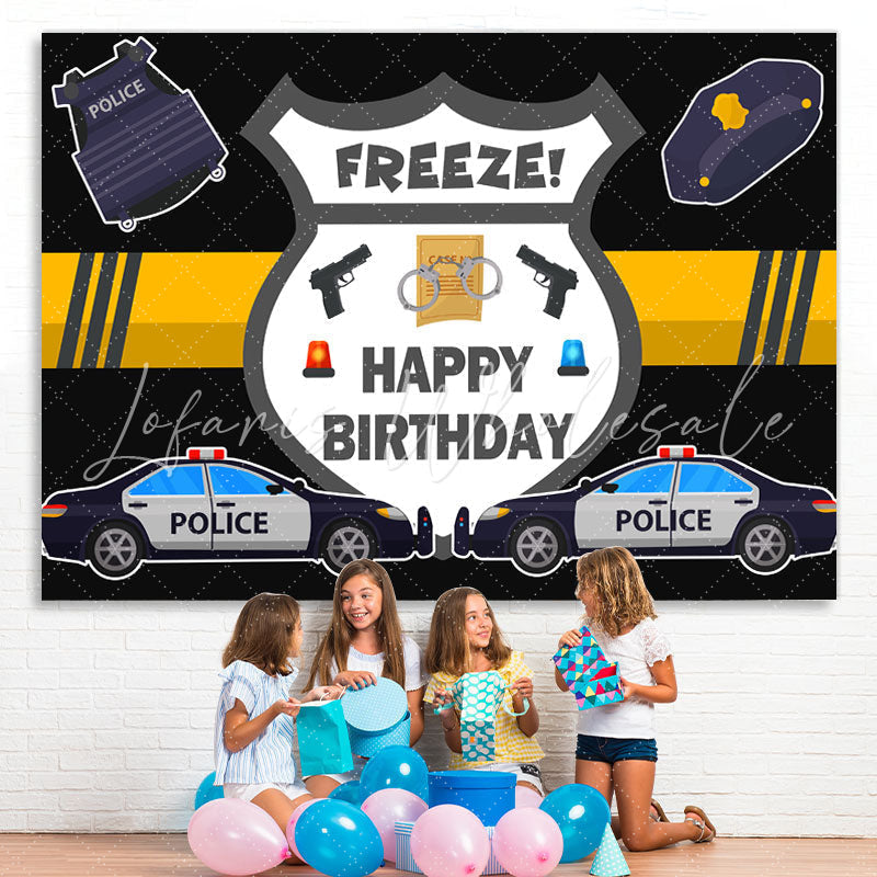 Lofaris Police Car And Pistol Happy Birthday Backdrop For Boy