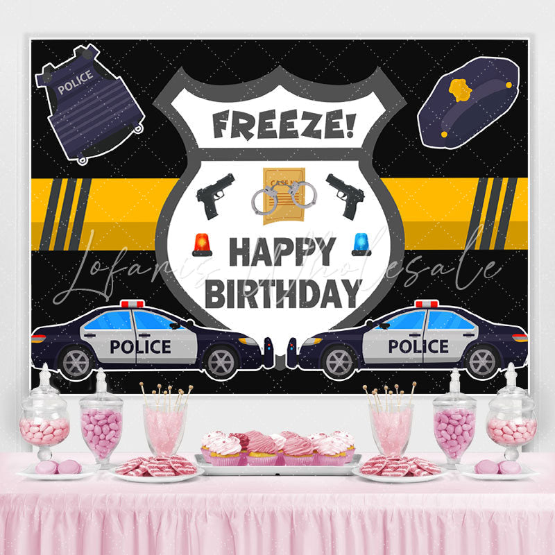 Lofaris Police Car And Pistol Happy Birthday Backdrop For Boy