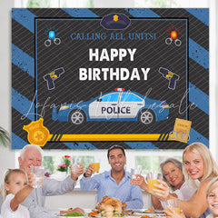 Lofaris Police Car With Blu And Black Happy Birthday Backdrop