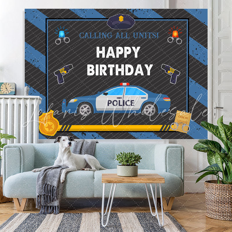 Lofaris Police Car With Blu And Black Happy Birthday Backdrop