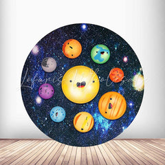 Lofaris Pop It Galaxy Themed Happy Birthday Round Backdrops