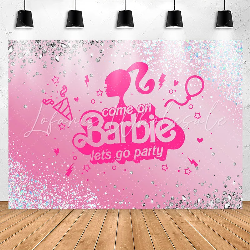Lofaris Princess Diamond Glitter Pink Lets Go Party Backdrop