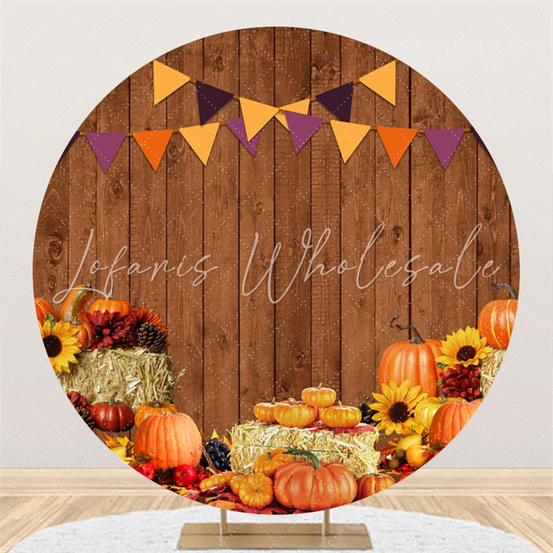 Lofaris Pumpkin Brown Wood Birthday Circle Backdrop For Party