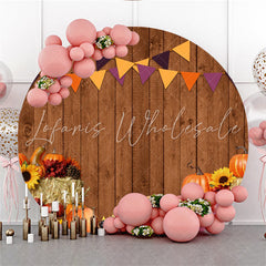 Lofaris Pumpkin Brown Wood Birthday Circle Backdrop For Party