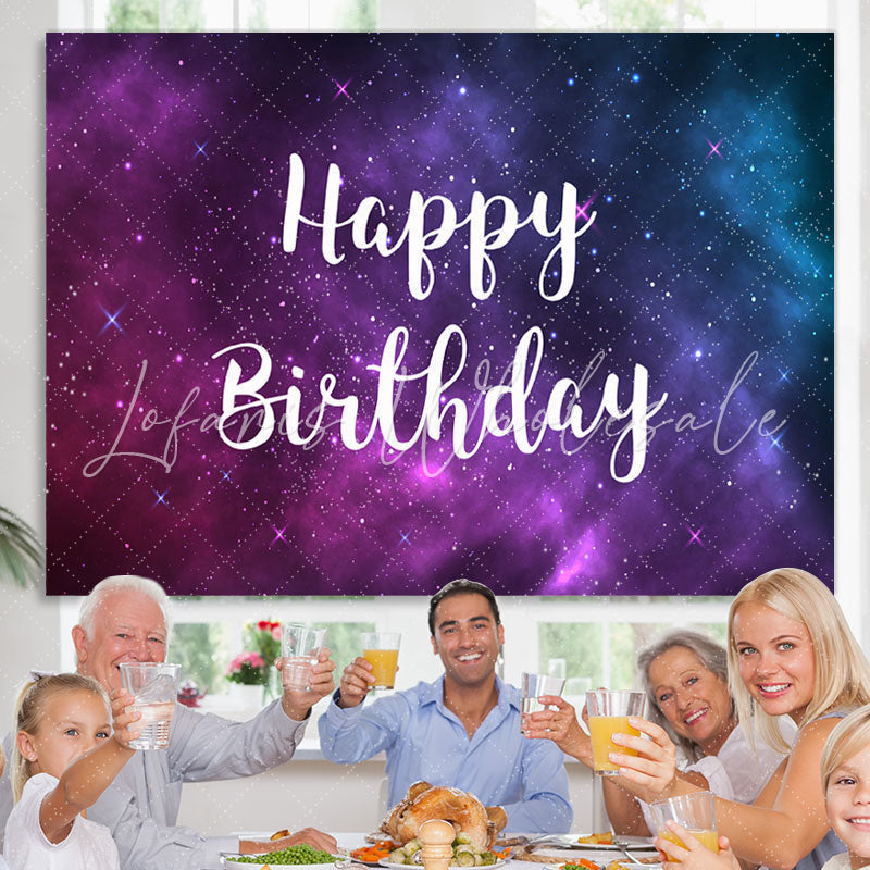 Lofaris Purple and Blue Starry Night Happy Birthday Backdrop