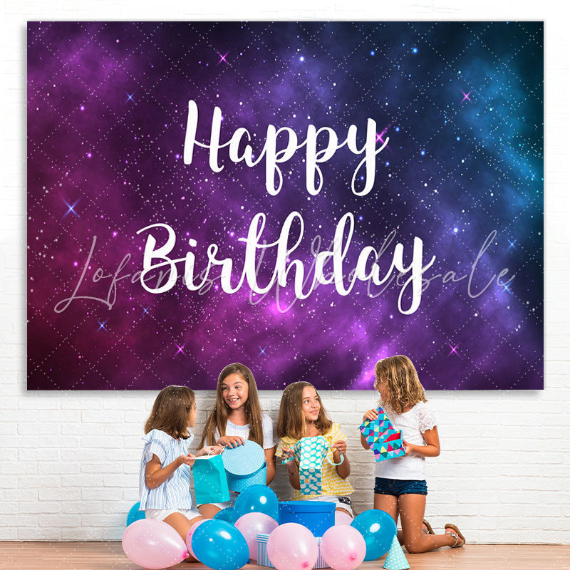 Lofaris Purple and Blue Starry Night Happy Birthday Backdrop
