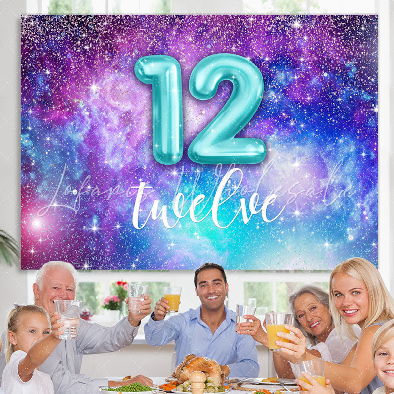 Lofaris Purple and Blue Starry Universe 12Th Birthday Backdrop