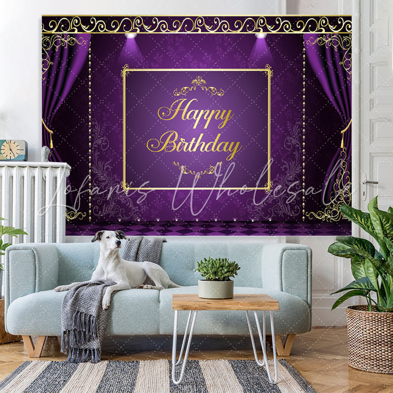 Lofaris Purple and Golden Lace Happy Birthday Party Backdrop