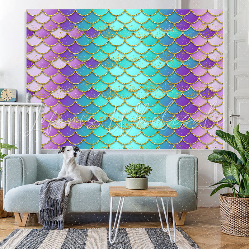 Lofaris Purple and Green Scales Little Mermaid Themed Backdrop
