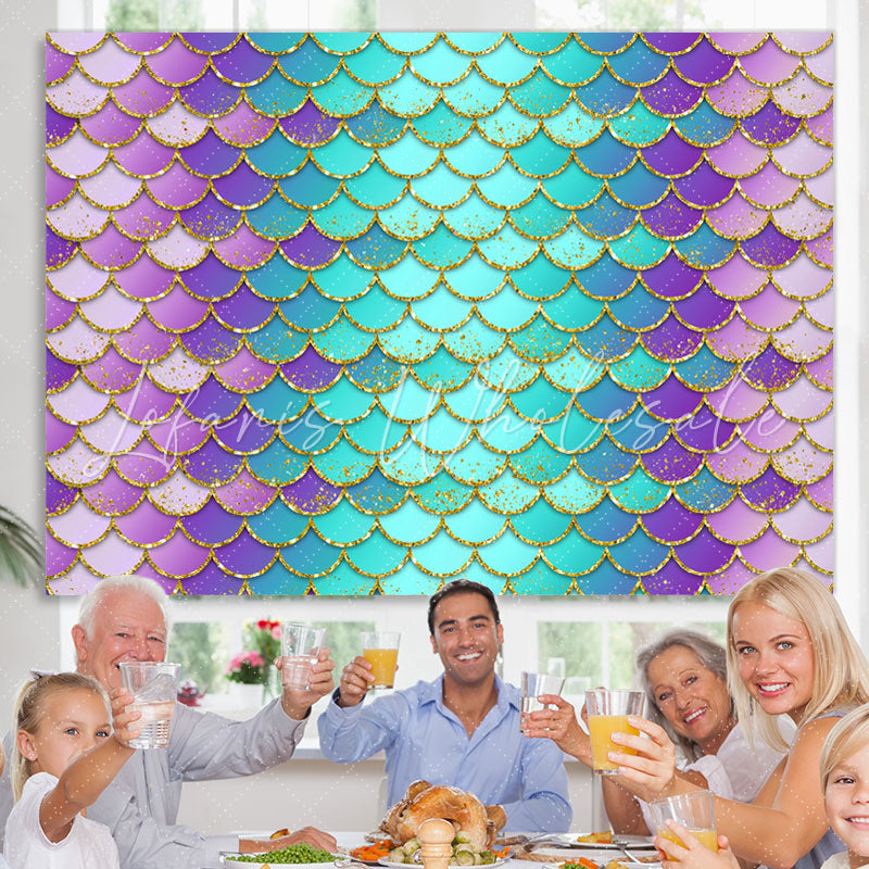 Lofaris Purple and Green Scales Little Mermaid Themed Backdrop