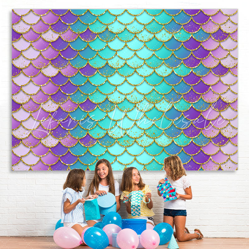 Lofaris Purple and Green Scales Little Mermaid Themed Backdrop