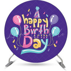 Lofaris Purple Balloon Hat Ribbon Round Birthday Backdrop