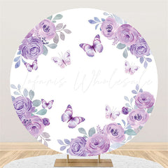 Lofaris Purple Butterflies Are Flying Birthday Circle Backdrop