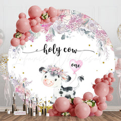 Lofaris Purple Cute Holy Cow Round 1st Birthday Backdrop