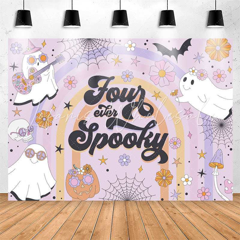 Lofaris Purple Four Spooky Halloween 4th Birthday Backdrop