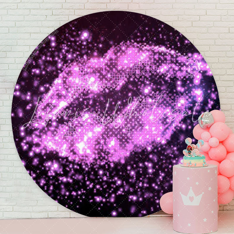 Lofaris Purple Glitter Lip Prints Birthday Round Backdrop