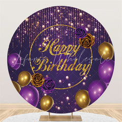 Lofaris Purple Golden Balloon Rose Birthday Circle Backdrop